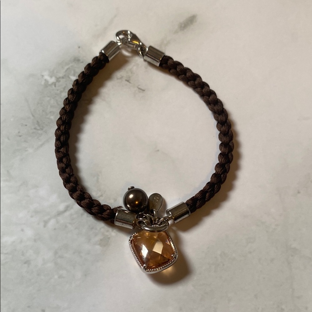 Fossil Brown Braided Bracelet with Pearl and Brown Charm